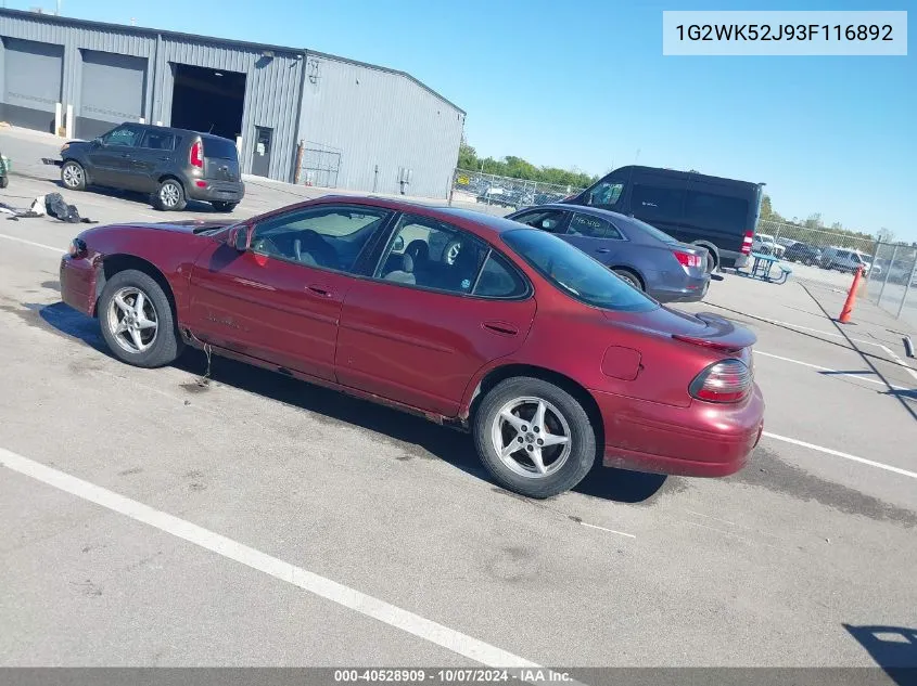 2003 Pontiac Grand Prix Se VIN: 1G2WK52J93F116892 Lot: 40528909