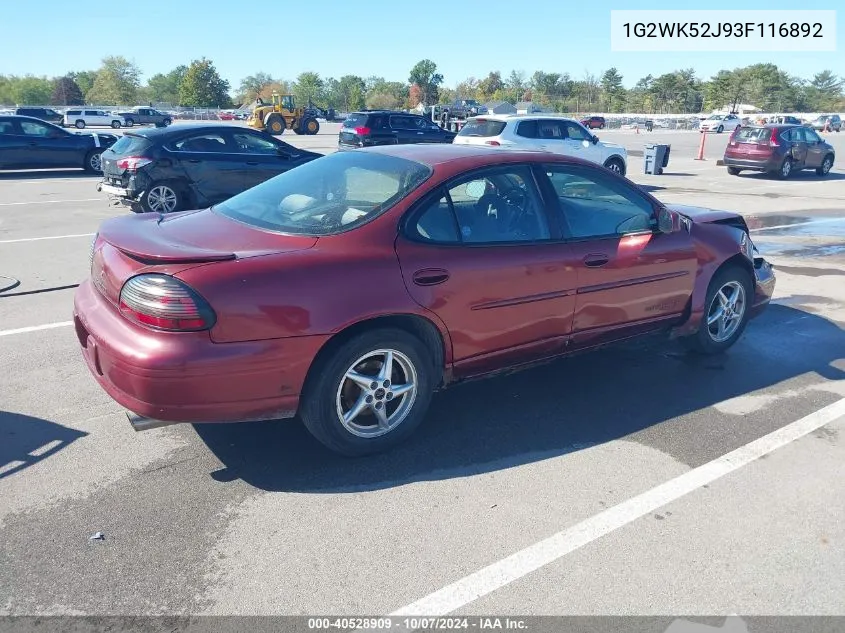 2003 Pontiac Grand Prix Se VIN: 1G2WK52J93F116892 Lot: 40528909