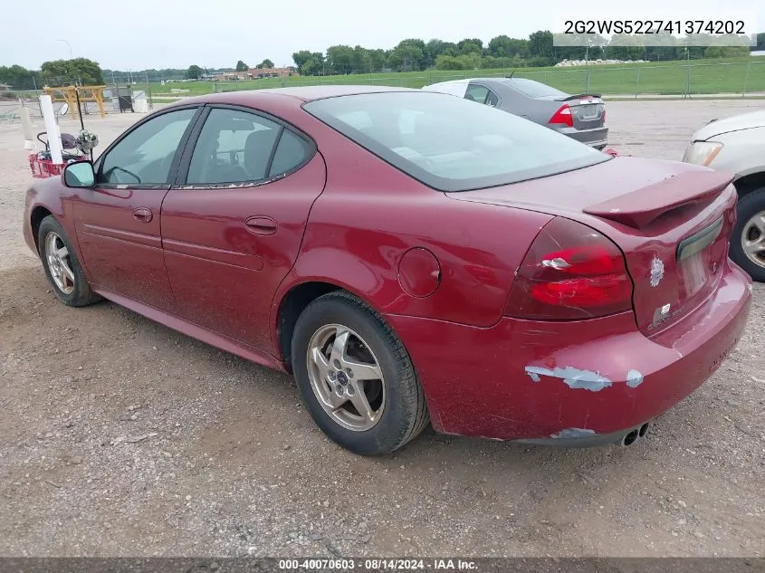 2004 Pontiac Grand Prix Gt2 VIN: 2G2WS522741374202 Lot: 40070603