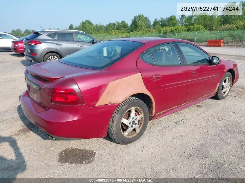 2004 Pontiac Grand Prix Gt1 VIN: 2G2WP522741174244 Lot: 40092676