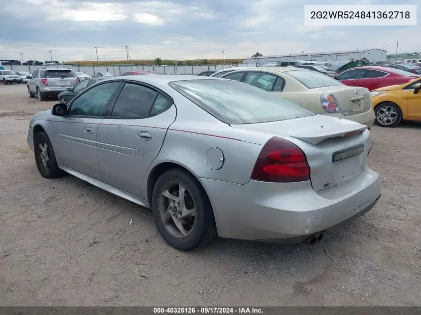 2004 Pontiac Grand Prix Gtp VIN: 2G2WR524841362718 Lot: 40325126