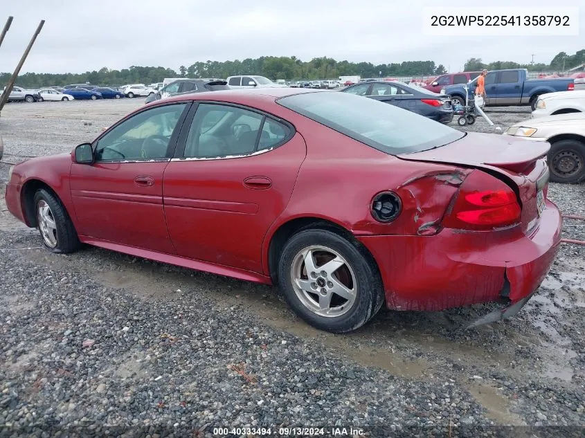 2004 Pontiac Grand Prix Gt1 VIN: 2G2WP522541358792 Lot: 40333494