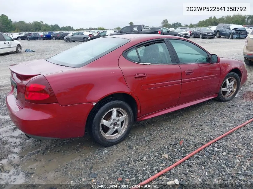 2004 Pontiac Grand Prix Gt1 VIN: 2G2WP522541358792 Lot: 40333494