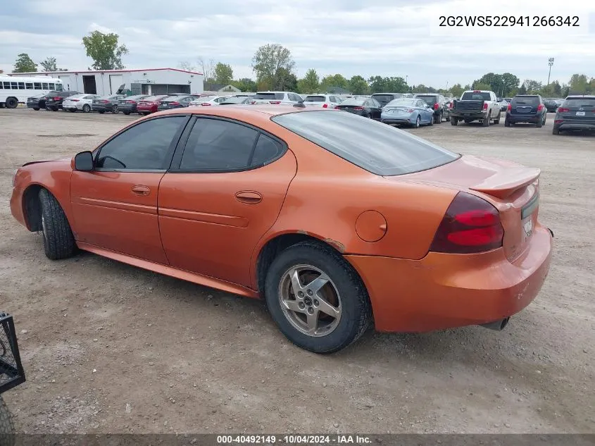 2004 Pontiac Grand Prix Gt2 VIN: 2G2WS522941266342 Lot: 40492149