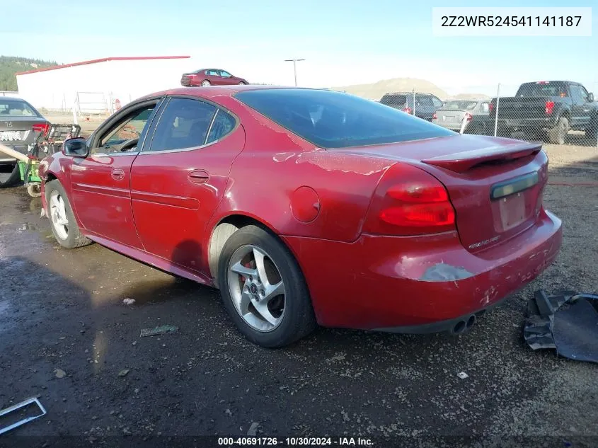 2004 Pontiac Grand Prix VIN: 2Z2WR524541141187 Lot: 40691726