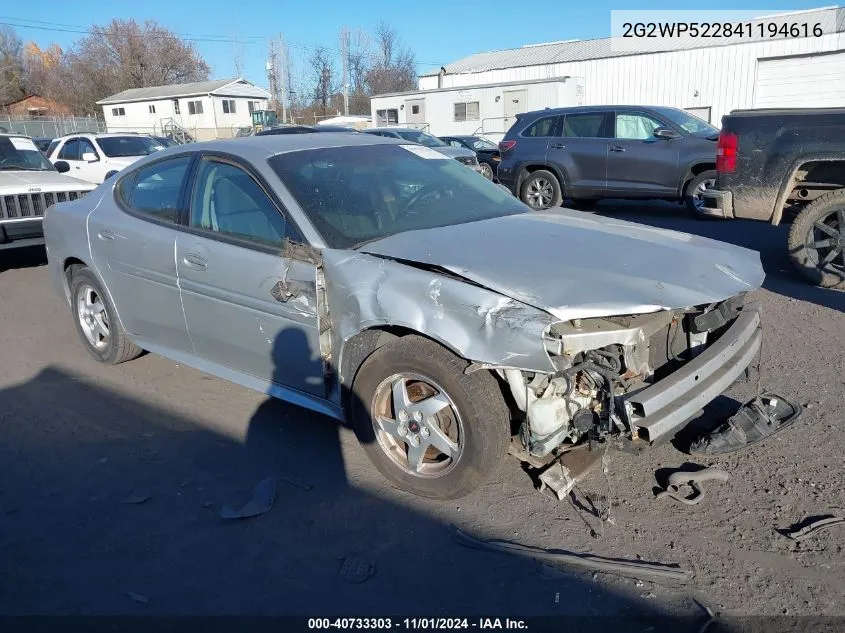 2004 Pontiac Grand Prix Gt1 VIN: 2G2WP522841194616 Lot: 40733303