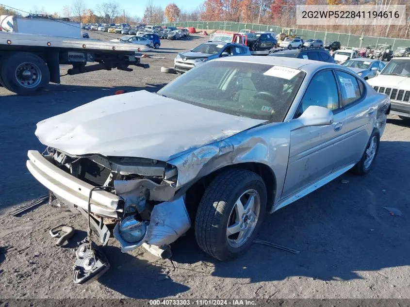 2004 Pontiac Grand Prix Gt1 VIN: 2G2WP522841194616 Lot: 40733303