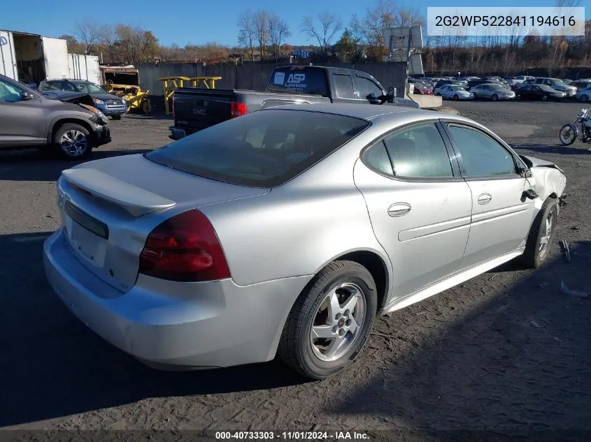 2004 Pontiac Grand Prix Gt1 VIN: 2G2WP522841194616 Lot: 40733303