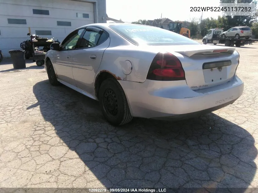 2005 Pontiac Grand Prix VIN: 2G2WP522451137282 Lot: 12092279