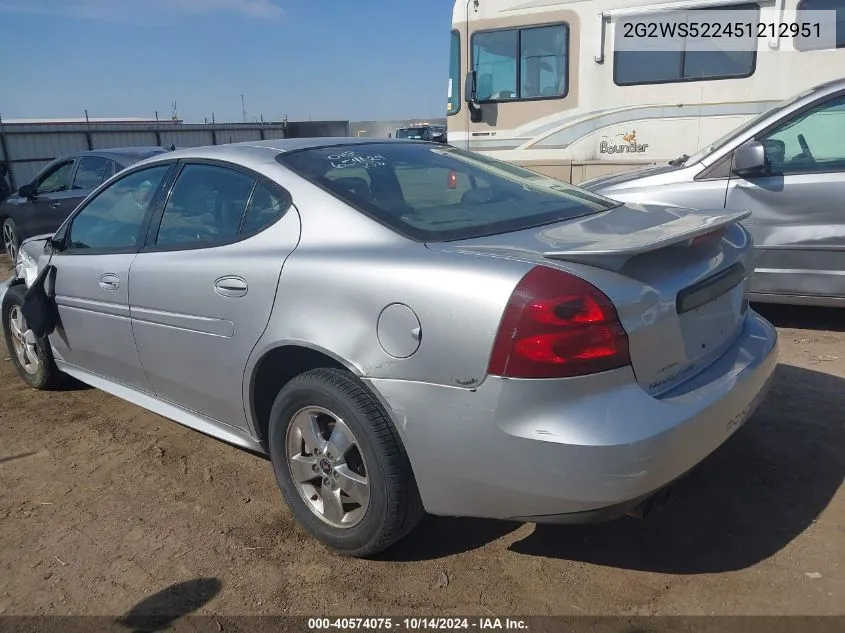 2005 Pontiac Grand Prix Gt VIN: 2G2WS522451212951 Lot: 40574075