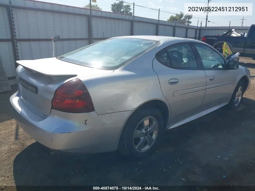 2005 Pontiac Grand Prix Gt VIN: 2G2WS522451212951 Lot: 40574075