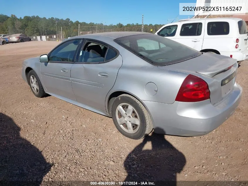 2005 Pontiac Grand Prix VIN: 2G2WP522X51165247 Lot: 40630390