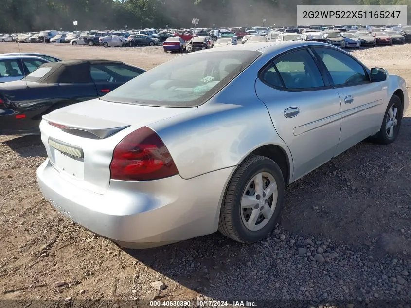 2005 Pontiac Grand Prix VIN: 2G2WP522X51165247 Lot: 40630390