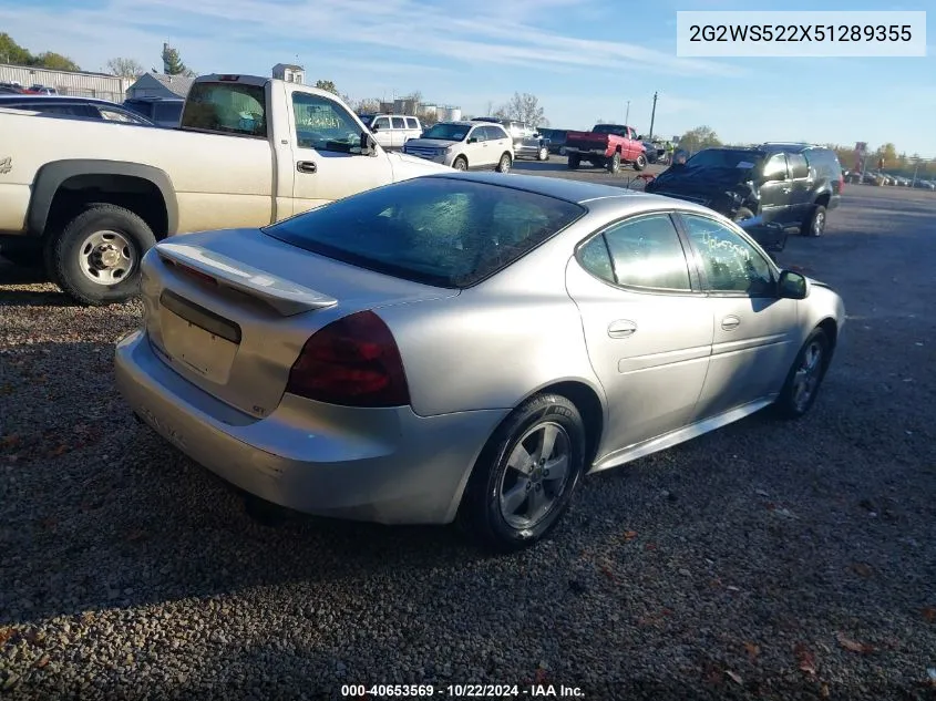 2005 Pontiac Grand Prix Gt VIN: 2G2WS522X51289355 Lot: 40653569