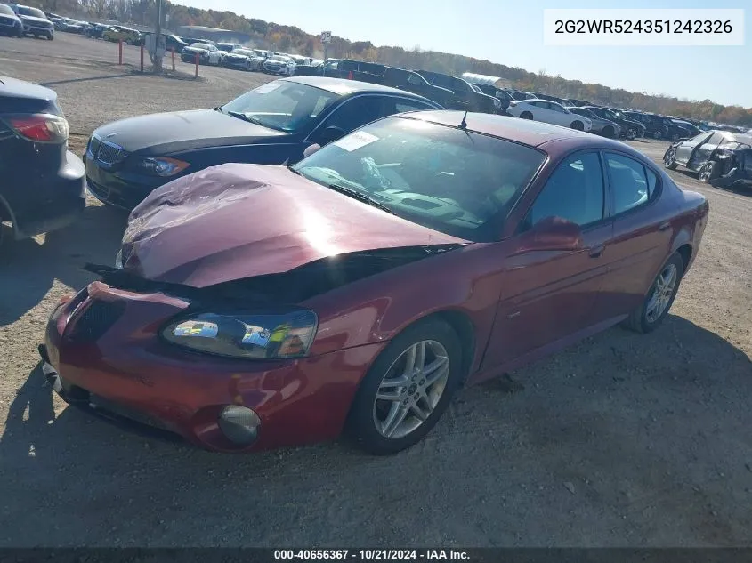 2005 Pontiac Grand Prix Gtp VIN: 2G2WR524351242326 Lot: 40656367