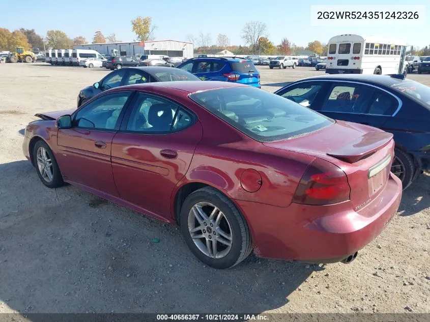 2005 Pontiac Grand Prix Gtp VIN: 2G2WR524351242326 Lot: 40656367