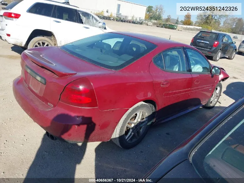 2005 Pontiac Grand Prix Gtp VIN: 2G2WR524351242326 Lot: 40656367