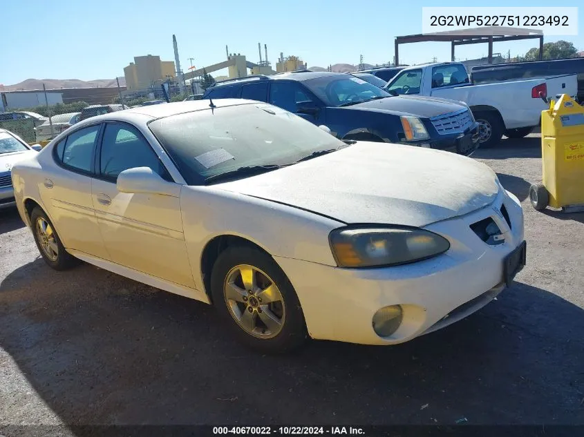 2005 Pontiac Grand Prix VIN: 2G2WP522751223492 Lot: 40670022