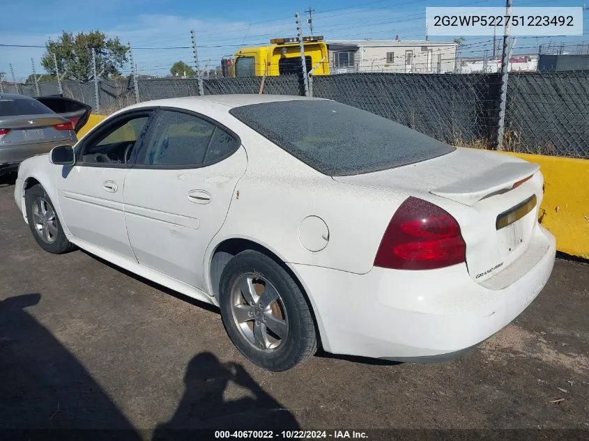 2005 Pontiac Grand Prix VIN: 2G2WP522751223492 Lot: 40670022