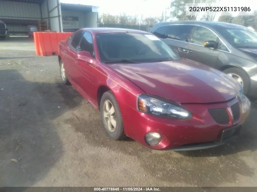 2005 Pontiac Grand Prix VIN: 2G2WP522X51131986 Lot: 40778845