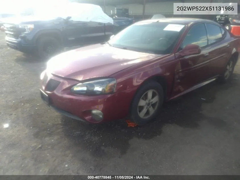 2005 Pontiac Grand Prix VIN: 2G2WP522X51131986 Lot: 40778845