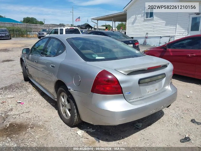 2006 Pontiac Grand Prix VIN: 2G2WP582261210156 Lot: 40268910