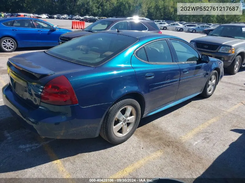 2006 Pontiac Grand Prix VIN: 2G2WP552761217687 Lot: 40425106