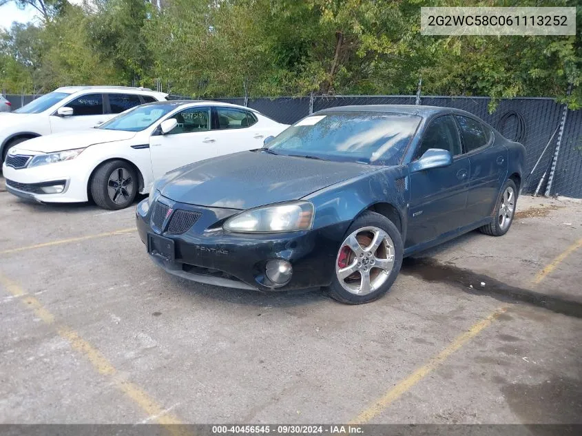 2006 Pontiac Grand Prix Gxp VIN: 2G2WC58C061113252 Lot: 40456545