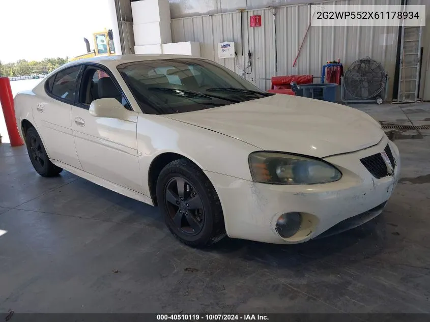 2006 Pontiac Grand Prix VIN: 2G2WP552X61178934 Lot: 40510119