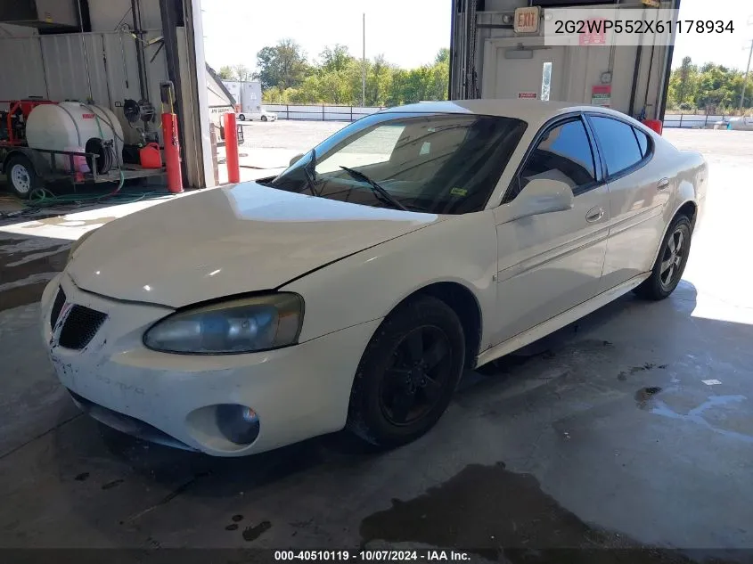 2006 Pontiac Grand Prix VIN: 2G2WP552X61178934 Lot: 40510119