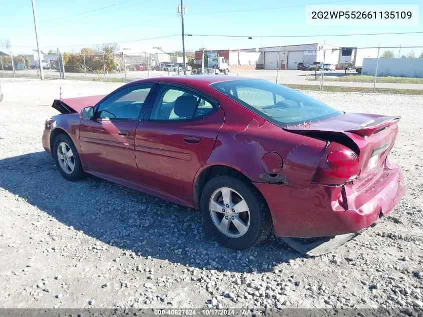 2006 Pontiac Grand Prix VIN: 2G2WP552661135109 Lot: 40627824