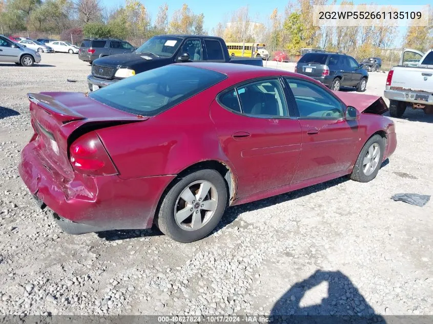 2006 Pontiac Grand Prix VIN: 2G2WP552661135109 Lot: 40627824