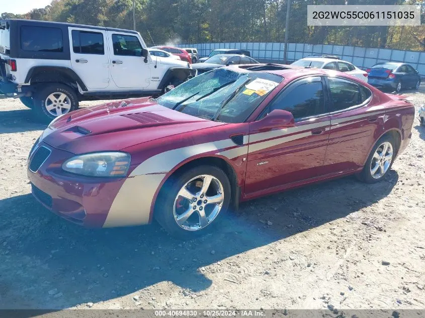 2006 Pontiac Grand Prix Gxp VIN: 2G2WC55C061151035 Lot: 40694830