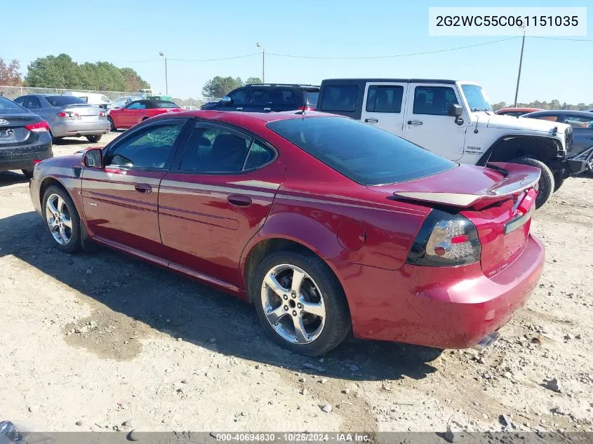 2006 Pontiac Grand Prix Gxp VIN: 2G2WC55C061151035 Lot: 40694830