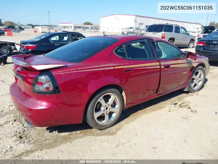 2006 Pontiac Grand Prix Gxp VIN: 2G2WC55C061151035 Lot: 40694830