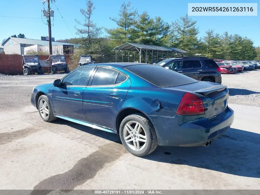 2006 Pontiac Grand Prix Gt VIN: 2G2WR554261263116 Lot: 40729191