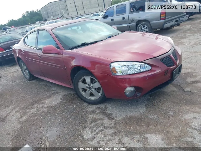 2006 Pontiac Grand Prix VIN: 2G2WP552X61103778 Lot: 40799659