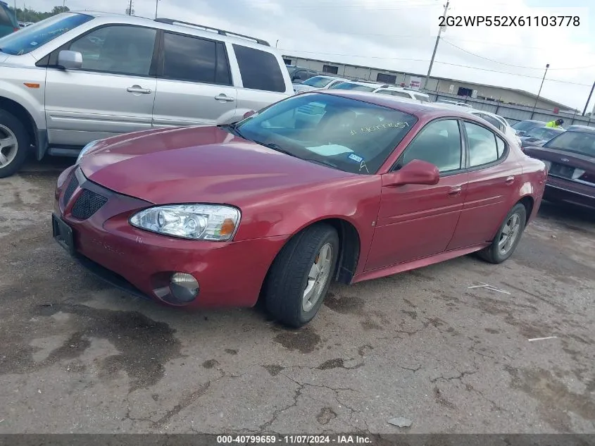 2006 Pontiac Grand Prix VIN: 2G2WP552X61103778 Lot: 40799659