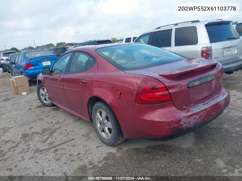 2006 Pontiac Grand Prix VIN: 2G2WP552X61103778 Lot: 40799659