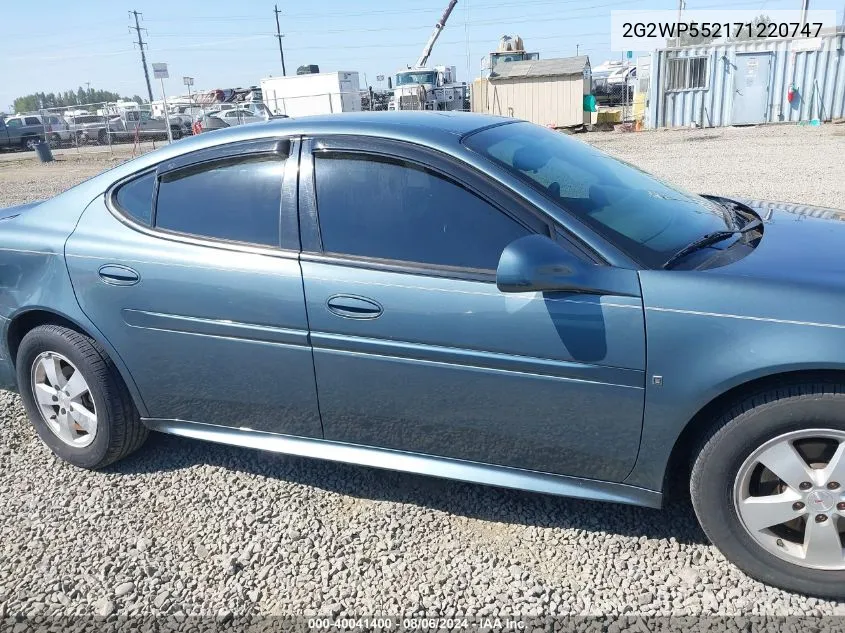 2007 Pontiac Grand Prix VIN: 2G2WP552171220747 Lot: 40041400