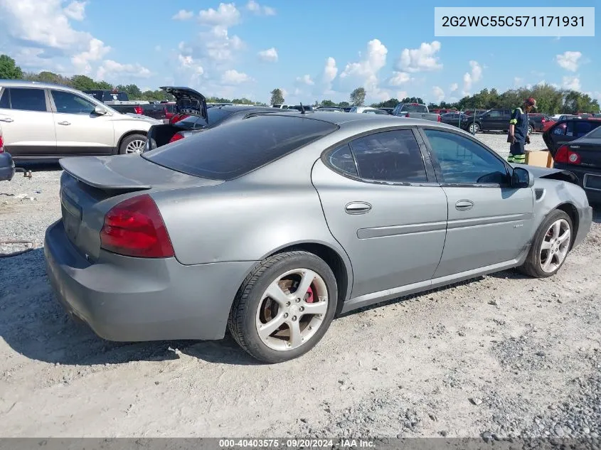 2007 Pontiac Grand Prix Gxp VIN: 2G2WC55C571171931 Lot: 40403575