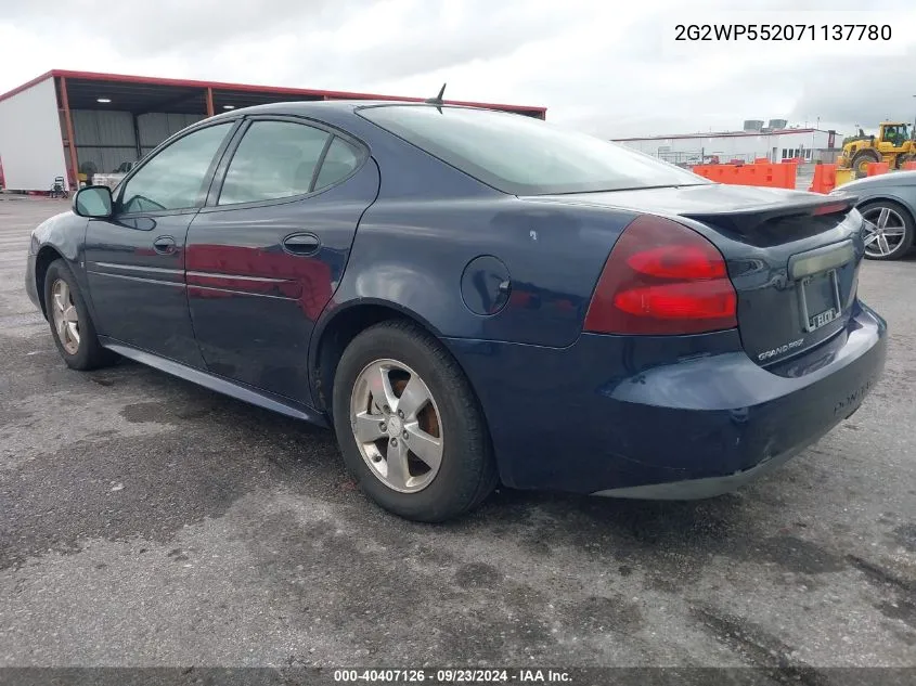 2007 Pontiac Grand Prix VIN: 2G2WP552071137780 Lot: 40407126