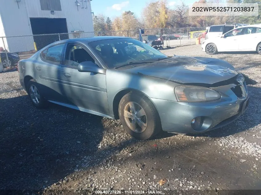 2007 Pontiac Grand Prix VIN: 2G2WP552571203837 Lot: 40727226