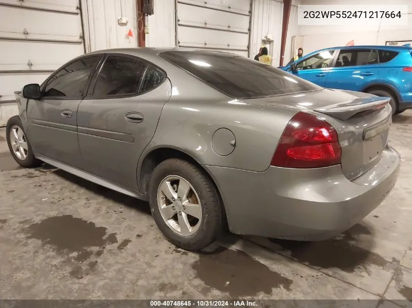 2007 Pontiac Grand Prix VIN: 2G2WP552471217664 Lot: 40748645