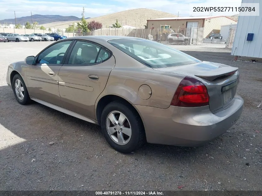 2007 Pontiac Grand Prix VIN: 2G2WP552771150784 Lot: 40791278