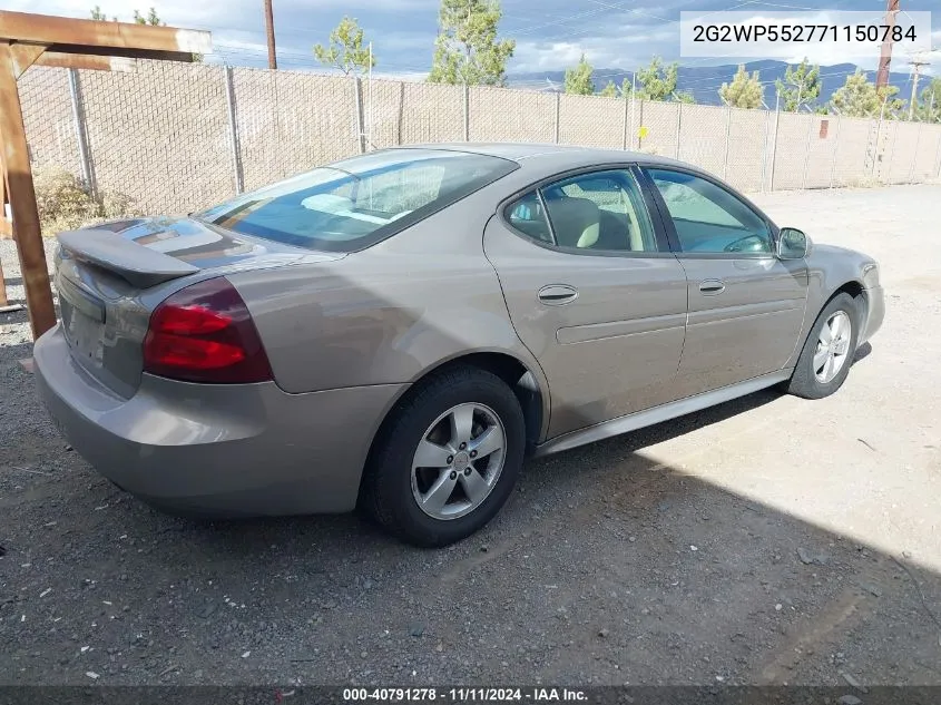 2007 Pontiac Grand Prix VIN: 2G2WP552771150784 Lot: 40791278