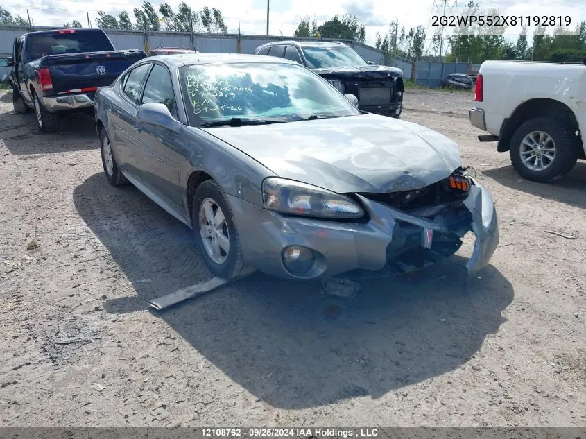 2008 Pontiac Grand Prix VIN: 2G2WP552X81192819 Lot: 12108762