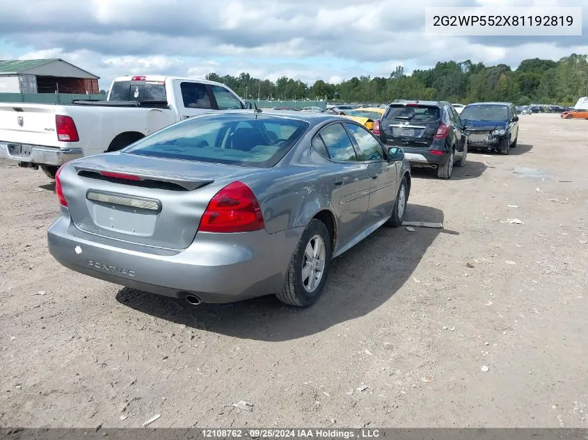 2008 Pontiac Grand Prix VIN: 2G2WP552X81192819 Lot: 12108762