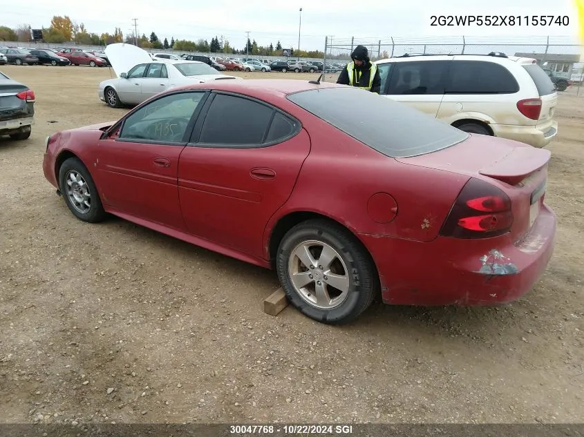 2008 Pontiac Grand Prix VIN: 2G2WP552X81155740 Lot: 30047768