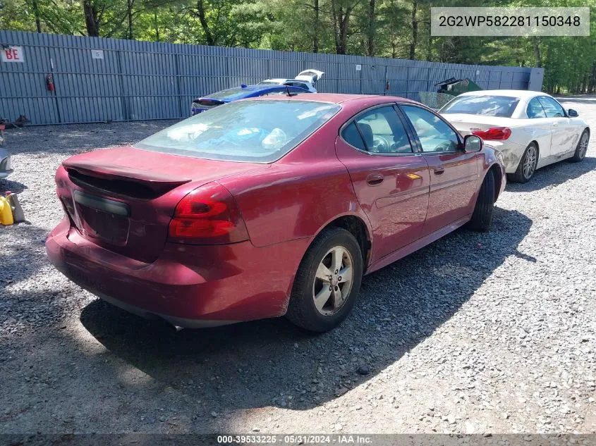 2008 Pontiac Grand Prix VIN: 2G2WP582281150348 Lot: 39533225